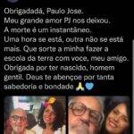 Dadá Coelho: "Obrigadadá, Paulo José. Meu grande amor PJ nos deixou. A morte é um instantâneo. Uma hora se está, outra não se está mais. Que sorte a minha fazer a escola da terra com você, meu amigo. Obrigada por ter nascido, homem gentil. Deus te abençoe por tanta sabedoria e bondade".(Foto: Twitter)