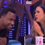 Durante talk show, Tatá Werneck pede para Thiaguinho voltar com Fernanda Souza: "Eu imploro, fiquem juntos, por favo.", pediu. (Fotos: Divulgação/Multishow)