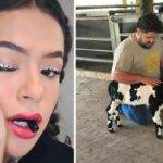 A apresentadora fez uma maquiagem inspirada no animal e ganhou uma mini vaca de César Menotti. (Foto: Instagram)