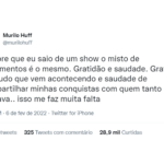 “Sempre que eu saio de um show o misto de sentimentos é o mesmo”, declarou o cantor no Twitter. (Foto: Instagram)