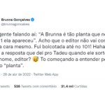 Brunna revelou que respondeu uma pergunta após ser sorteada por Tadeu Schmidt, mas o momento não foi ao ar. (Foto: Twitter)