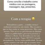 Uma seguidora quis saber: "Como concilia trabalho como médica com as postagens, mensagens, loja...?". Em resposta, Romana disse que por conta da rotina exaustiva teve crises intensas de ansiedade: "Com terapia. Brincarias à parte... a minha rotina é realmente exaustiva, não minto. Mas eu amo o que faço então se torna prazeroso. Mas cansa mesmo (...) Em dezembro eu tive um surto de ansiedade. Fiquei MUITO cansada mentalmente (...).", contou ela logo a princípio. (Foto: Instagram)