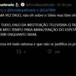 "Não é sobre Silvio, mas também é. Antes de tudo, falo da instituição televisiva que trabalhou muito bem por muito tempo para a manutenção do espetáculo violento de nos ferir [pessoas trans] enquanto eles riam.", continuou. (Foto: Twitter)