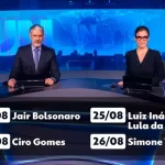 O primeiro entrevistado na série do Jornal Nacional foi o presidente Jair Bolsonaro, candidato à reeleição. Na quinta-feira (25), será a vez do ex-presidente Lula e, na sexta-feira (26), a convidada é Simone Tebet (MDB). (Foto: Instagram)