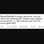 “Estamos aqui sempre pra te apoiar!", ressaltou Falcão nos comentários do vídeo publicado no Instagram. (Foto: Instagram)