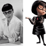 Uma das personagens mais icônicas de "Os Incríveis", 'Edna Mode', foi inspirada em uma grande personalidade do século XX - a estilista Edith Head. Tanto os traços quanto a personalidade se assemelham um pouco a designer de moda. (Fotos: Divulgação/Pinterest/Montagem)