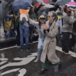 Já em outras filmagens, Cássia caminha pelo meio da multidão, enquanto é aplaudida pelos manifestantes. (Foto: Twitter)