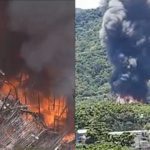 Um grande incêndio atingiu os Estúdios Globo nesta sexta-feira (18) (Foto: Twitter/RecordTV)