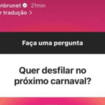 Nos Stories do Instagram, Yasmin estava interagindo com os fãs e seguidores através da famosa "caixinha de perguntas". Por lá, ela foi questionada sobre o próximo desfile: "Quer desfilar no próximo Caranval?", quis saber um internauta. (Foto: Instagram)