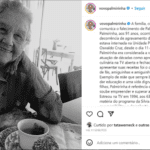 "A família, consternada e inconsolável, comunica o falecimento de Palmira Nery da Silva Onofre, a Vovó Palmirinha (...)", disse uma nota lançada nas redes sociais da veterana. (Foto: Instagram)