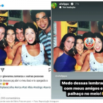 Nivea Stelman, ex-esposa do deputado federal, é madrinha da filha mais velha de Samara. Ao publicar um "TBT" no Instagram com ela e alguns amigos, Felippo legendou: Medo dessas lembranças com meus amigos e um palhaço no meio, escreveu fazendo referência a Mario Frias. (Fotos: Instagram/Montagem)