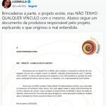 A informação, no entanto, não é verdadeira. Inclusive, Lud se defendeu no Twitter, afirmando que não tem relação nenhuma com o projeto. (Foto: Twitter)