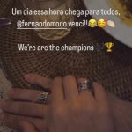 "Um dia essa hora chega para todos, venci", brincou Maraisa nos stories do Instagram, postando imagens das alianças que trocou com o futuro noivo e escrevendo "we're the champions". (Foto: Instagram)