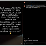 Na legenda em seu instagram, ela contou que “perdeu a guerra” e, após dizer ao Corpo de Bombeiros qual seria o seu endereço, pediu desculpas às pessoas próximas. (Foto: Instagram)