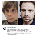 Stan já havia reconhecido a semelhança anteriormente, acrescentando que se apresentou para o casting do novo filme da franquia ‘Star Wars’ quatro vezes, mas não conseguiu nenhum papel. (Foto: Instagram)