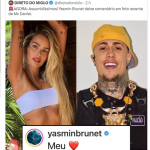 Em uma mensagem enviada ao músico, a filha de Luiza Brunet comentou: "Meu amor", usando um emoji de coração. (Foto: Twitter)