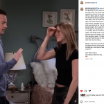 Publicação desta quarta-feira, 15 de novembro em homenagem feita por Jennifer Aniston a Mathew Perry (Foto: Instagram)