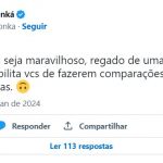 Em resposta às comparações, Karol Conká foi ao X, antigo Twitter, para mandar uma indireta. (Foto: X)