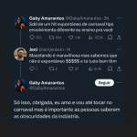 Em sua conta oficial do antigo Twitter, o "X", Gaby postou: "Saudade de um hit espontâneo de Carnaval tipo 'Envolvimento Diferente eu ensino pra você'.". (Foto: X)