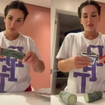 Novamente, Kéfera faz vídeo comendo pepino com gelatina em pó. (Fotos: Reprodução/Montagem)