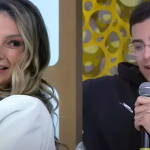 "Eu estava fazendo an*** e sem querer sujou, ai ele: 'Ai, que nojo'.", contou ela, aos risos. Arthur completou: "Um fedor...". (Fotos: Reprodução/RedeTV/Montagem)