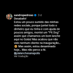 Recentemente, Sandro Pedroso virou assunto nas redes sociais após publicar um desabafo sobre a recente inauguração de sua lanchonete, em Goiás, na qual não apareceu ninguém. (Foto: Instagram)