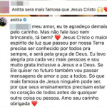 “Só que mais famosa de Jesus ninguém pode ser, por que seus ensinamentos precisam estar no coração de todos antes de qualquer outra coisa ou pessoa. Amo seu carinho. Obrigada”, finalizou Anitta. (Foto: Instagram)