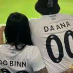 Binn compartilhou a alegria de estar com Ana Laura durante o jogo entre Santos e Ituano, que terminou com a vitória do Santos por 2 a 0. (Foto: Instagram)