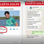 Adnet também postou uma mensagem na qual uma conta de WhatsApp com nome e foto do ator afirma ter que fazer uma transferência, mas que o aplicativo estaria indisponível. Na sequência, o criminoso envia os dados de uma conta bancária para o depósito. (Fotos: Reprodução/Instagram)