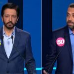 Já no primeiro bloco, Nunes questionou Boulos sobre segurança pública e drogas. Em resposta, o candidato do PSOL levantou questões envolvendo a máfia das creches e o recente apagão na cidade. (Foto: TV Record)