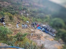 O acidente aconteceu nas primeiras horas da manhã, quando o veículo colidiu com a traseira de um caminhão-trator que transportava milho. (Foto: Guarda Nacional do México)