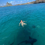 Sem nenhuma proteção, Ingrid Guimarães e Giovanna Antonelli ficaram cara a cara com os tubarões enquanto curtiam um banho de mar em Fernando de Noronha. (Foto: Instagram)