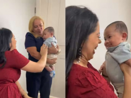 João Miguel, um bebê de 3 meses, emocionou a internet ao sorrir para Isabelly Pignata, sua mãe adotiva, durante o primeiro encontro em um abrigo de Roraima. (Foto: Reprodução)