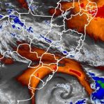 Quando a pressão diminui pelo menos 24 milibares (mbar) em 24 horas, o sistema é classificado como ciclone bomba, o que pode provocar ventos e chuvas intensas. (Foto: Climatempo)