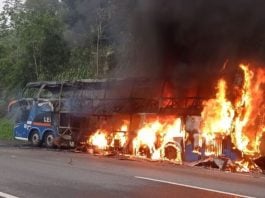 O incidente ocorreu em Cajati, no sul de São Paulo, mas felizmente não resultou em feridos. (Foto: Polícia Rodoviária Federal)