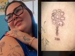 Professora tatua lembrança de primeiro ano como professora. (Foto: Reprodução)