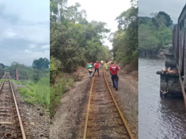 Uma mulher de 27 anos que caiu de uma ponte de 5 metros de altura em Araquari, no Norte de Santa Catarina, calcula ter ficado cerca de duas horas agarrada ao cadarço do marido. (Foto: Reprodução)