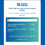 O site das Loterias Caixa, que permite apostas online nos jogos na Caixa Econômica Federal, apresenta uma fila de espera para os clientes acessarem a plataforma na tarde desta segunda-feira (30). (Foto: Reprodução)