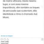 A cantora Ivete Sangalo curtiu a publicação de Tourinho, indicando apoio à crítica, mas não se pronunciou oficialmente sobre o assunto. Claudia Leitte, por sua vez, ainda não comentou a polêmica. (Foto: Instagram)