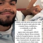 "Colado com ela nesse processo todo e vendo, de perto, uma aula de vida. É muita força, resiliência... e evoluindo a cada dia. Ela está bem!!! Agora, mais uma parte difícil: ir embora depois dessa semana toda de hospital juntos", começou o artista (Foto: Instagram)