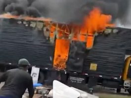 O motorista, que vinha de Fortaleza, havia parado em uma oficina local para realizar uma solda em uma peça do veículo, quando inesperadamente o caminhão começou a queimar. (Foto: Instagram)