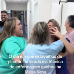 Nathália, a colega que divulgou o vídeo, explicou que, logo depois da euforia, a "vencedora" descobriu que não tinha ganhado nada. "Pena que olhou a ordem errada. Mas valeu a descarga de adrenalina… Até embora ela foi… OBS: todo mundo do plantão conferiu o cartão junto", contou. (Foto: Reprodução/Redes Sociais)