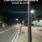 "Vou pegar um Uber moto porque é mais rápido/O Uber moto ficando sem gasolina na metade da corrida.", legendou a carioca no vídeo. (Foto: Reprodução/Redes Sociais)