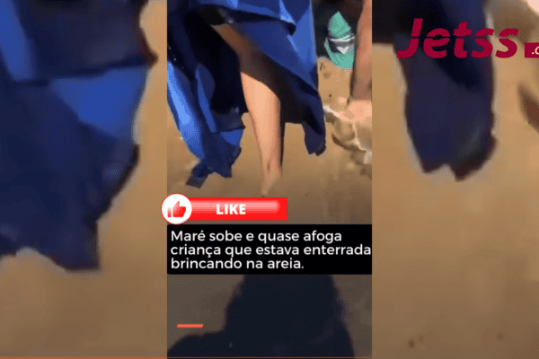 Mare sobe e quase atoga criança que estava enterrada brincando na areia.